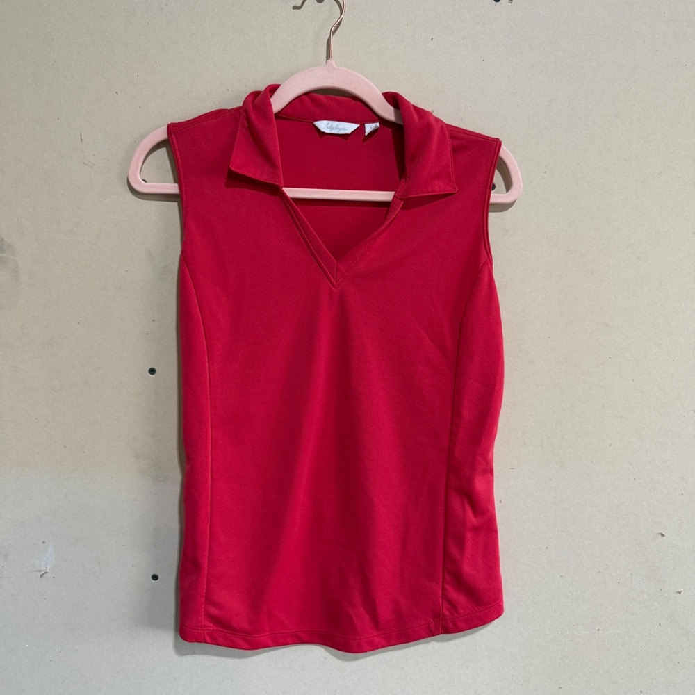 Lady Hagen Womens Red Sleeveless Golf Polo Shirt V-Neck Size Medium